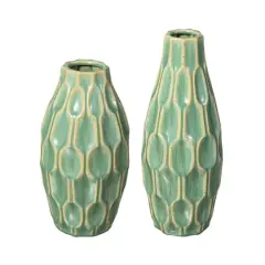 Glitzhome&reg; Geometric Green Ceramic Modern Vase Set