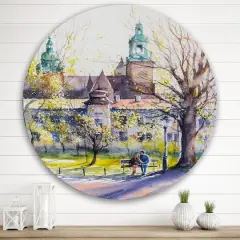 Designart - Castel Through The Trees of The Park - Country Metal Circle Wall Art