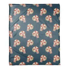 Umbrella Pattern Coral Fleece Blanket Navy/Red