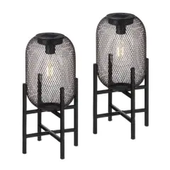 Glitzhome&reg; 14.25" Metal Mesh Black Solar Powered Lantern with Stand, 2ct.
