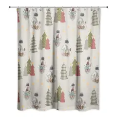 Cream Tree & Globe Pattern Shower Curtain