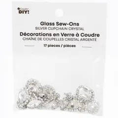 CousinDIY Silver Cupchain Crystal Glass Sew-On Rhinestones, 17ct.