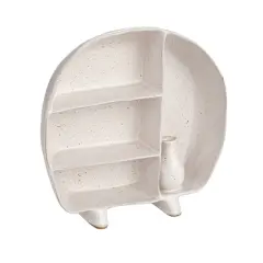 Hello Honey&reg; 8.5" Cream Stoneware Footed Shelf with 4 Compartments & Attached Vase with Reactive Glaze