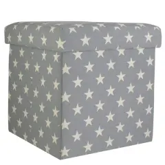 12" Gray with White Stars Collapsible Ottoman