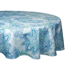 DII&reg; 60" Round Blue Watercolor Paisley Print Outdoor Tablecloth