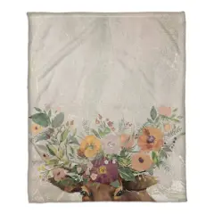 50" x 60" Steer with Flower Horns Coral Fleece Blanket