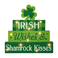 Glitzhome&reg; 11.5'' Lighted St. Patrick's Wooden Block Table Sign