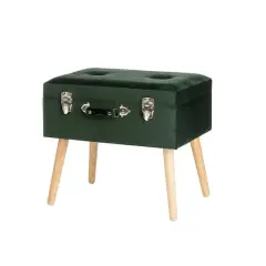 Glitzhome&reg; Velvet Upholstered Storage Stool Hunter Green