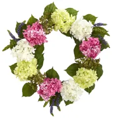 23" Pink & White Hydrangea Wreath