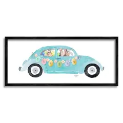 Stupell Industries Decorated Easter Car Bunnies Floral Pattern Banner Framed Giclee Art Black