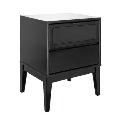 Hello Honey&reg; Crawford 24" Nightstand with Storage Drawers and Natural Woven Cane Detail Black Satin and Black