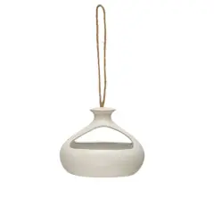 Hello Honey&reg; 8" Ivory Modern Hanging Stoneware Bird Feeder with Rope