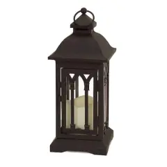 13" Black Metal Lantern with LED Candle