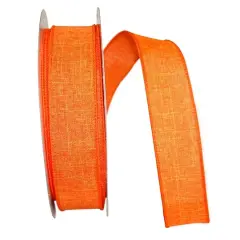 JAM Paper 1.5" x 50yd. Linen Wired Ribbon Tangerine