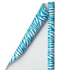 JAM Paper Safari Blue & White Zebra Gift Wrap, 2ct.