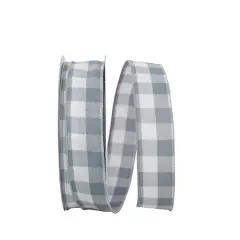 JAM Paper 1.5" x 50yd. Wired Celine Plaid Ribbon Gray