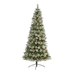 8ft. Pre-Lit Frosted Swiss Pine & Berries Artificial Christmas Tree with Clear LED Lights