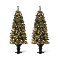 5ft. Pre-Lit Flocked Pine Artificial Christmas Tree, Warm White Lights, 2ct.