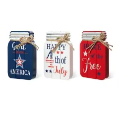 Glitzhome&reg; 7" Patriotic Americana Mason Jar Tabletop Jar D&eacute;cor Set
