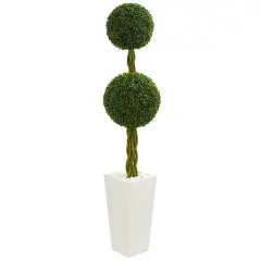 5ft. Double Ball Boxwood Topiary Tree in White Tower Planter