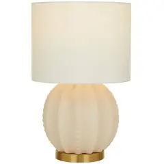 CosmoLiving by Cosmopolitan Cream Ceramic Gourd Style Base Table Lamp with Drum Shade 12" x 12" x 19"