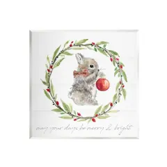 Stupell Industries Merry & Bright Bunny Wreath Wall Plaque Art