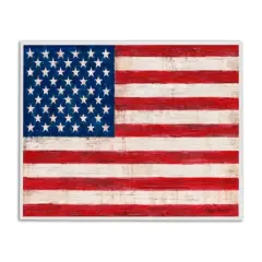 Stupell Industries Rustic American Flag Red White Blue Distressed Pattern Framed Giclee Art