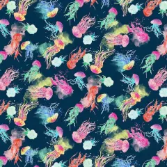 Fabric Editions Navy Deep Sea Jellyfish Cotton Fabric