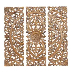 36" Brown Wood Traditional Floral Wall D&eacute;cor Set