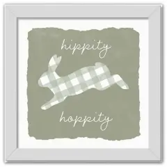 Hippity Hoppity Bunny Sage 16" x 16" White Framed Print Under Plexiglass