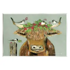 Stupell Industries Cattle & Birds Holiday Holly Wall Plaque Art