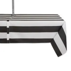 Black Cabana Stripe Print Outdoor Tablecloth with Zipper, 60" x 84"
