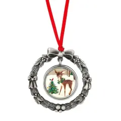 JFK Half Dollar Wreath Ornament With Colorized Reindeer Coin