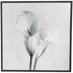 White Canvas Shaded Tulip Floral Framed Wall Art with Black Frame 37" x 1" x 37"