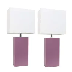 Elegant Designs&trade; 2 Pack Leather Table Lamps with White Shades Lilac and White
