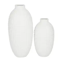 White Stoneware Modern Vase, Set of 2" 16", 12"