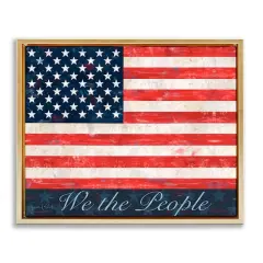 Stupell Industries We The People Flag Floater Framed Art Gold