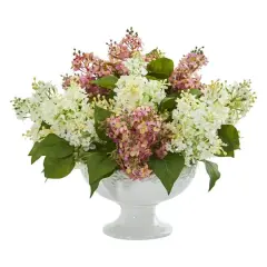 14" Lilac Arrangement in White Vase White/Pink