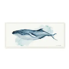 Stupell Industries Serene Humpback Whale Watercolor Painting Blue Nautical Animal,7" x 17"