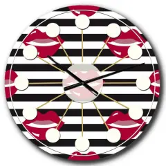 Designart 'Red Lips Fashion Pattern Mid-Century Modern Wall Clock