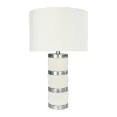 Hello Honey&reg; 24" Raw Concrete White & Silver Table Lamp With Imprinted Diamond Design & Metal Accents