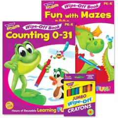 Trend Enterprises&reg; Counting & Mazes Reusable Books & Crayons Set