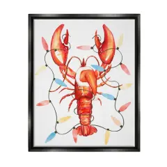 Stupell Industries Nautical Lobster Christmas Lights Framed Floater Canvas Wall Art Black