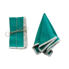 Hello Honey&reg; 18" Green Elegant Embroidered Fringe Cotton Napkin, 4ct.