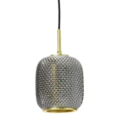 Hello Honey&reg; Smoked Embossed Glass Shade Pendant Lamp with Brass Accents