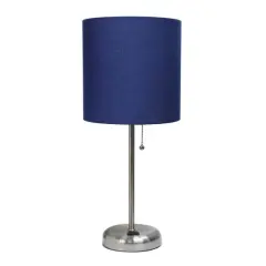 Creekwood Home Oslo 19.5" Power Outlet Table Lamp Brushed Steel Base/Navy Blue Shade