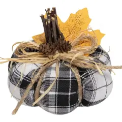 5" Black & White Plaid Fall Harvest Plush Pumpkin