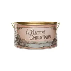 Hello Honey&reg; 15" A Happy Christmas Embossed Metal Bucket with Handles