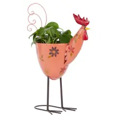 20" Pink Iron Eclectic Rooster Planter