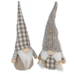 13" Beige & White Gingham Nordic Christmas Gnome Set